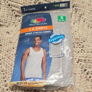 Fruit of the Loom Men's 3-Pack Ribbed A-Shirts - White & Light Gray